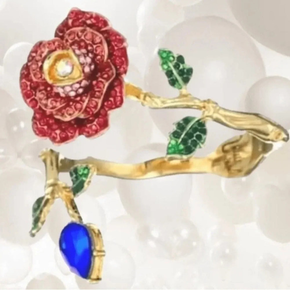 BETSEY JOHNSON Garden of Excess  Crystal Rhinestone Hinged Cuff Bracelet NWT - Picture 2 of 7